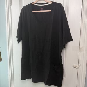 Isaac Mizrahi Live! Essentials Pima Cotton V-Neck Top Slits Womens 3X Black NWOT
